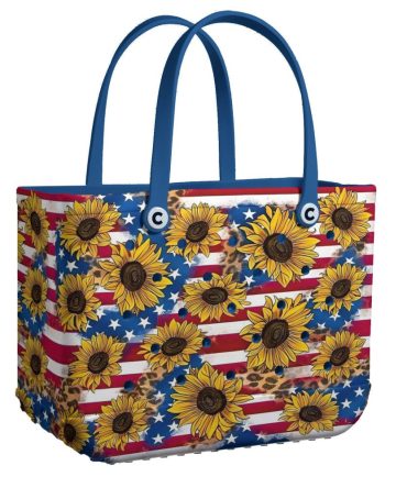 Patriotic Sunflower Tote Bag – Vibrant Usa Flag Design , Stylish & Spacious
