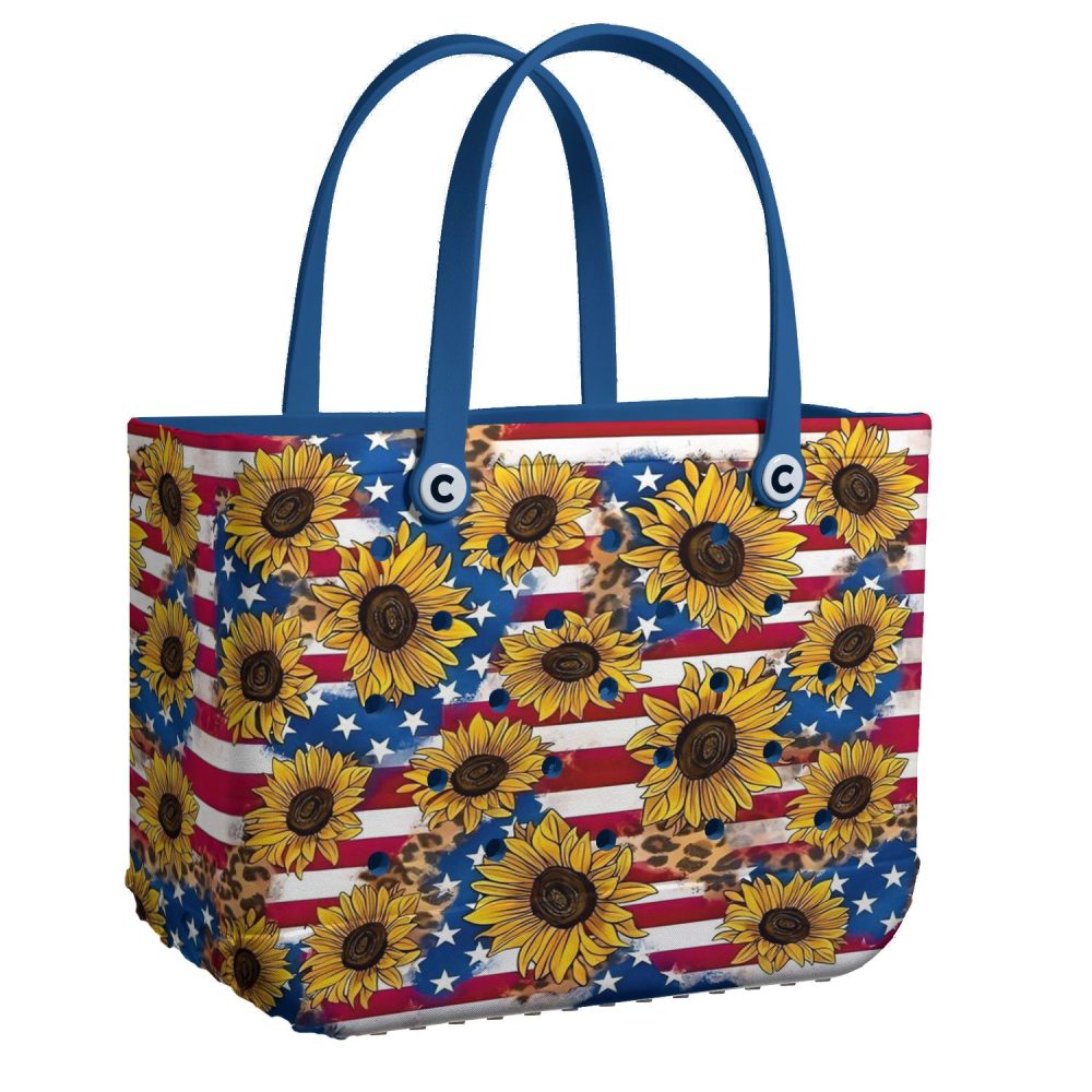 Patriotic Sunflower Tote Bag – Vibrant Usa Flag Design , Stylish & Spacious