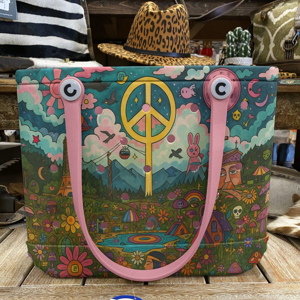 Vibrant Peace Sign Tote Bag – Unique Artistic Design, Eco-Friendly, Spacious & Stylish Handbag - Image 2
