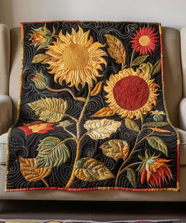 Luminous Sunflower Quilted Blanket