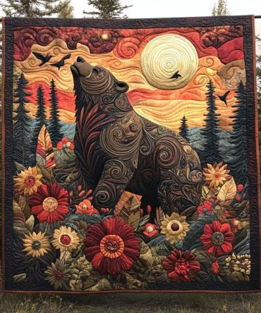 Lunar Sentinel Bear Quilted Blanket
