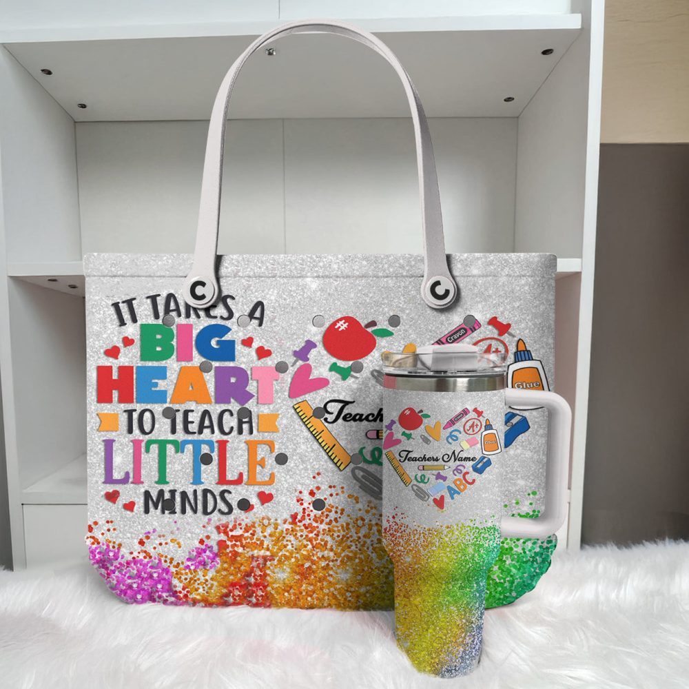 Bright & Colorful Teacher Tote Bag - 'Big Heart To Teach' Design For Educators - Image 2