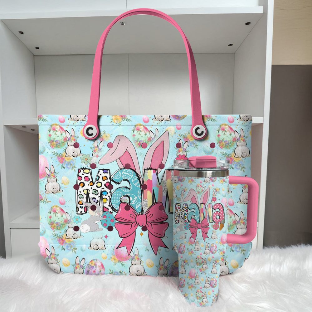Bucket Tote Bag, Limited Edition Bogg Bag, Beach Bag Easter Mama Bunny - Image 2