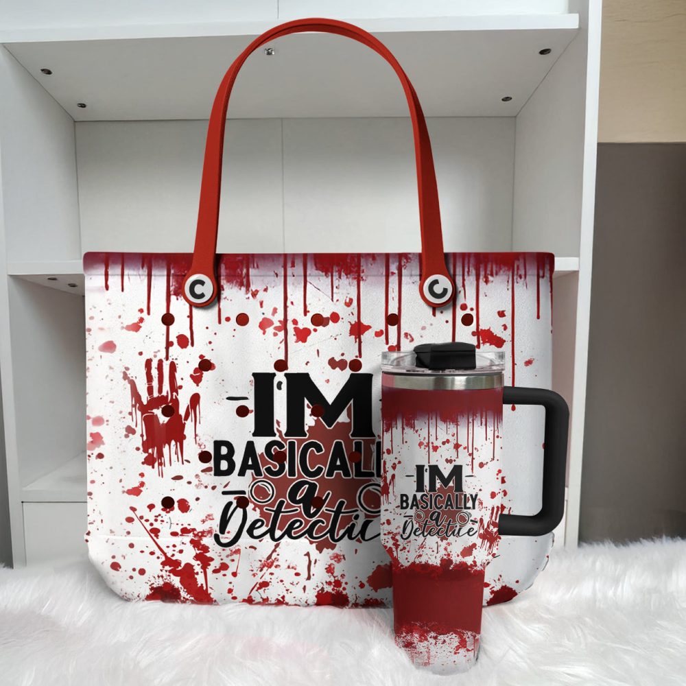 Stylish Detective Tote Bag – Unique Blood Splatter Design, Perfect Gift For Mystery Lovers - Image 2