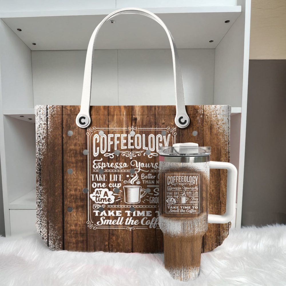 Rustic Coffee Tote Bag - Vintage Wooden Design, Eco-Friendly Shopping Companion - Image 2