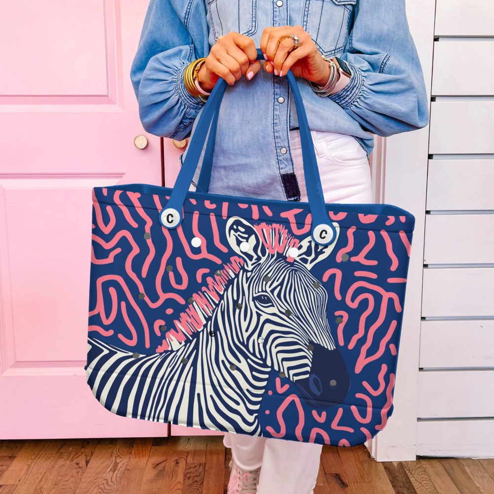 Bucket Tote Bag, Limited Edition Bogg Bag, Beach Bag Zigzag Pop - Image 3