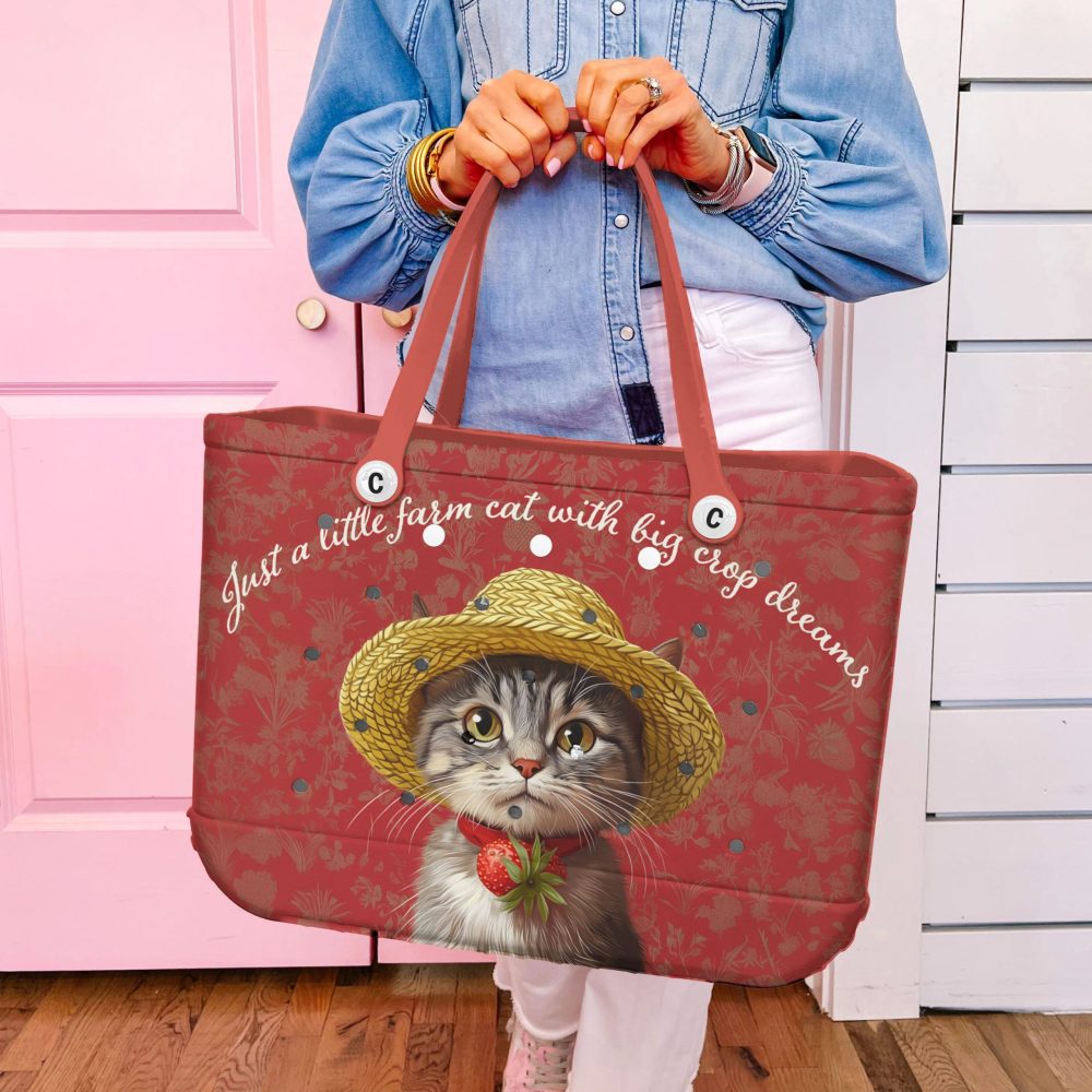 Bucket Tote Bag, Limited Edition Bogg Bag, Beach Bag Little Farm Cat - Image 3