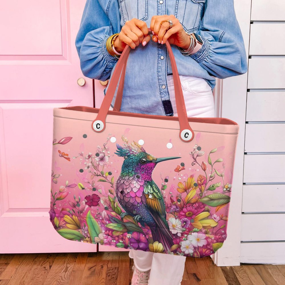 Bucket Tote Bag, Limited Edition Bogg Bag, Beach Bag Hummingbird Haven - Image 4