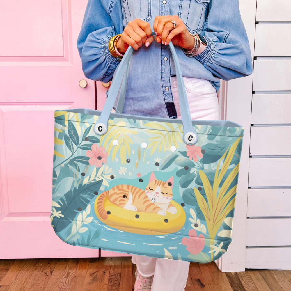 Bucket Tote Bag, Limited Edition Bogg Bag, Beach Bag Meow On The Float - Image 4