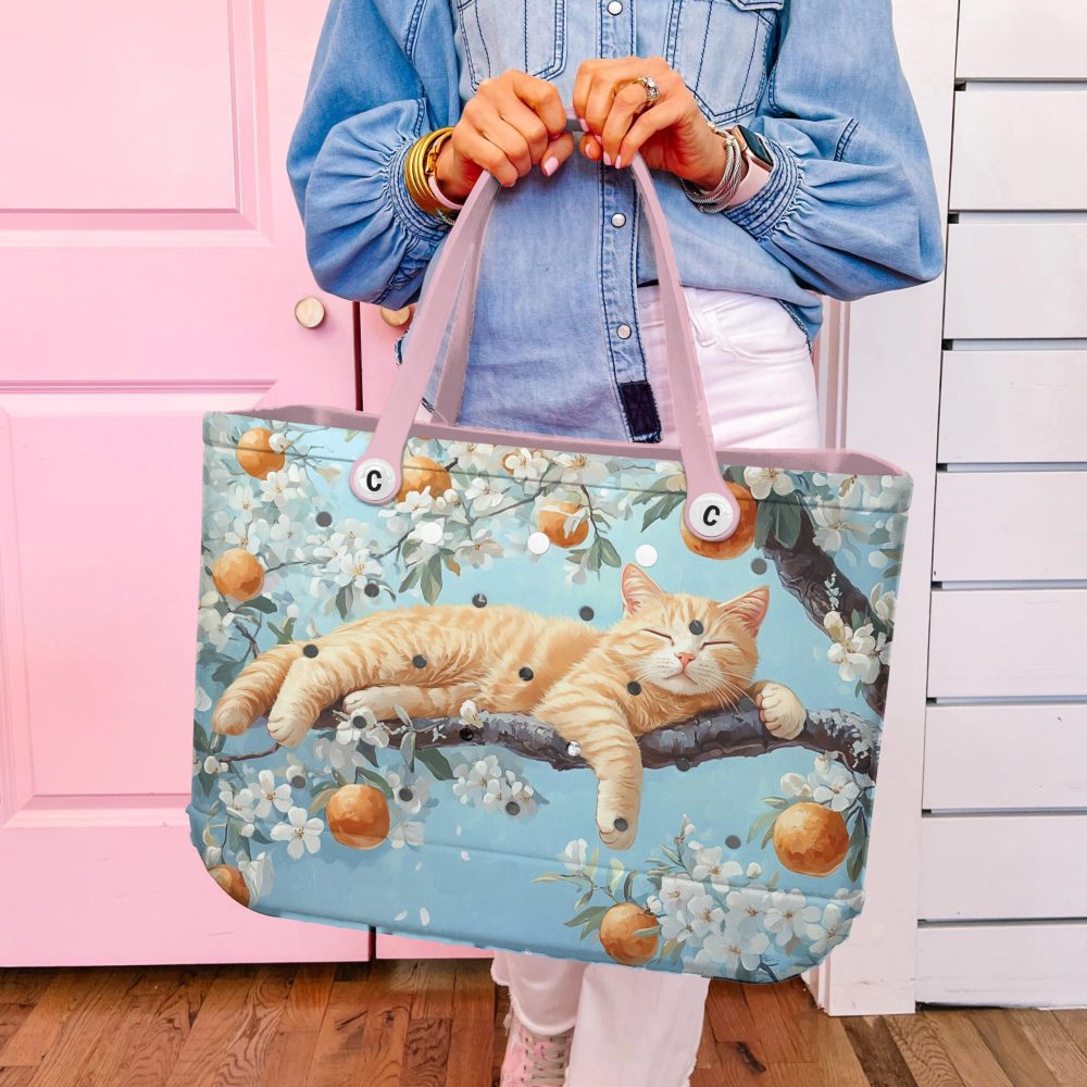 Bucket Tote Bag, Limited Edition Bogg Bag, Beach Bag Lazy Orange Cat - Image 3