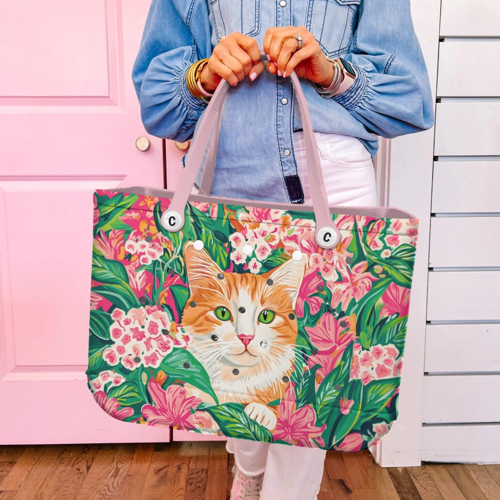 Bucket Tote Bag, Limited Edition Bogg Bag, Beach Bag Meowtropical - Image 7
