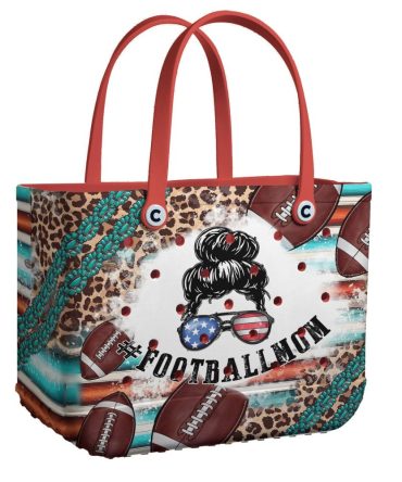 Football Mom Tote Bag - Stylish Leopard Print With American Flag Accent & Football Design