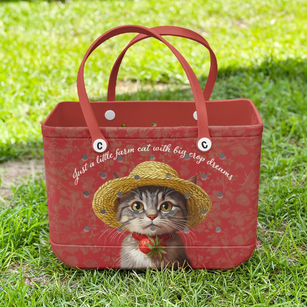 Bucket Tote Bag, Limited Edition Bogg Bag, Beach Bag Little Farm Cat - Image 2