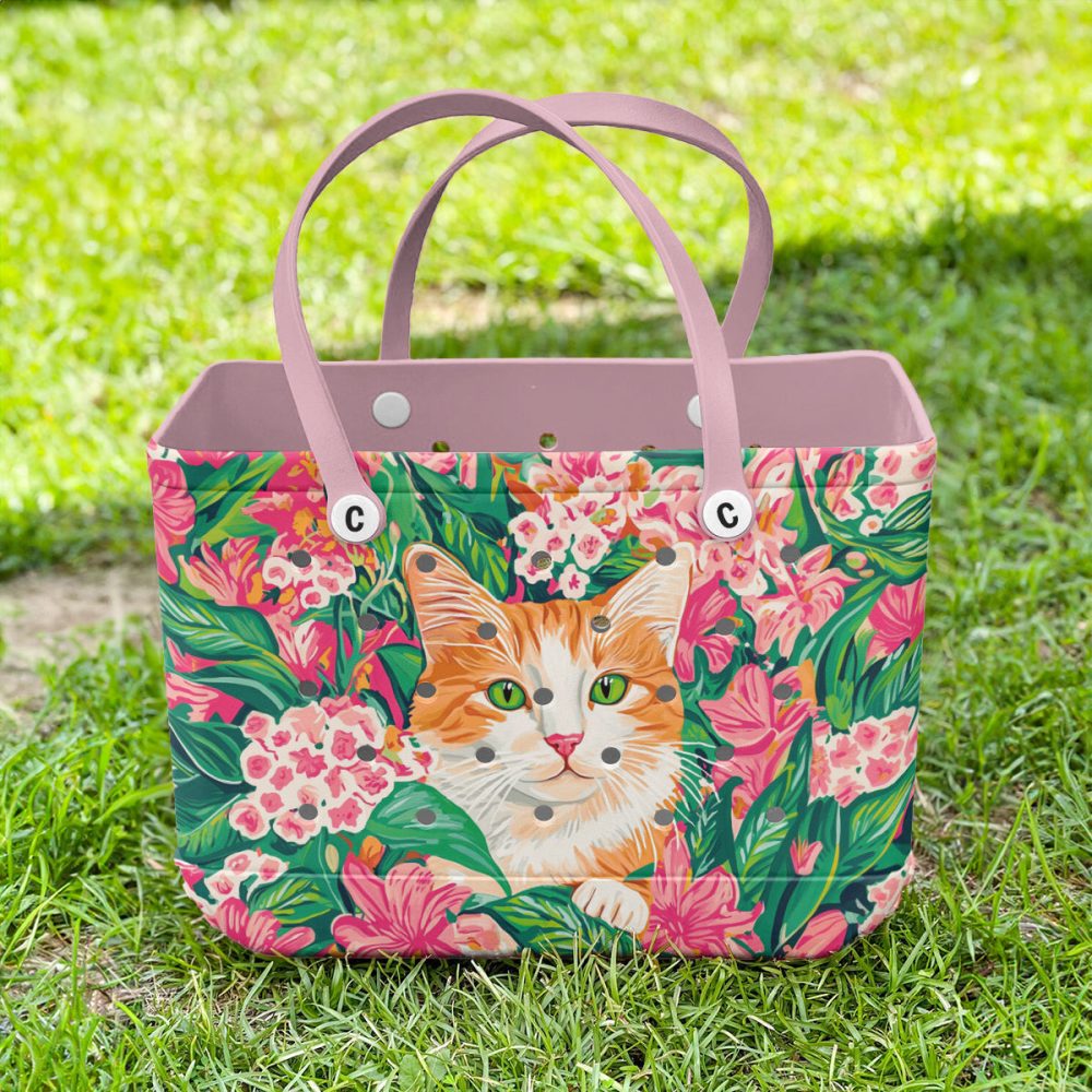 Bucket Tote Bag, Limited Edition Bogg Bag, Beach Bag Meowtropical - Image 4
