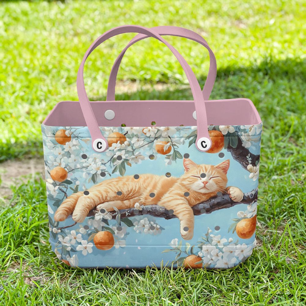 Bucket Tote Bag, Limited Edition Bogg Bag, Beach Bag Lazy Orange Cat - Image 4