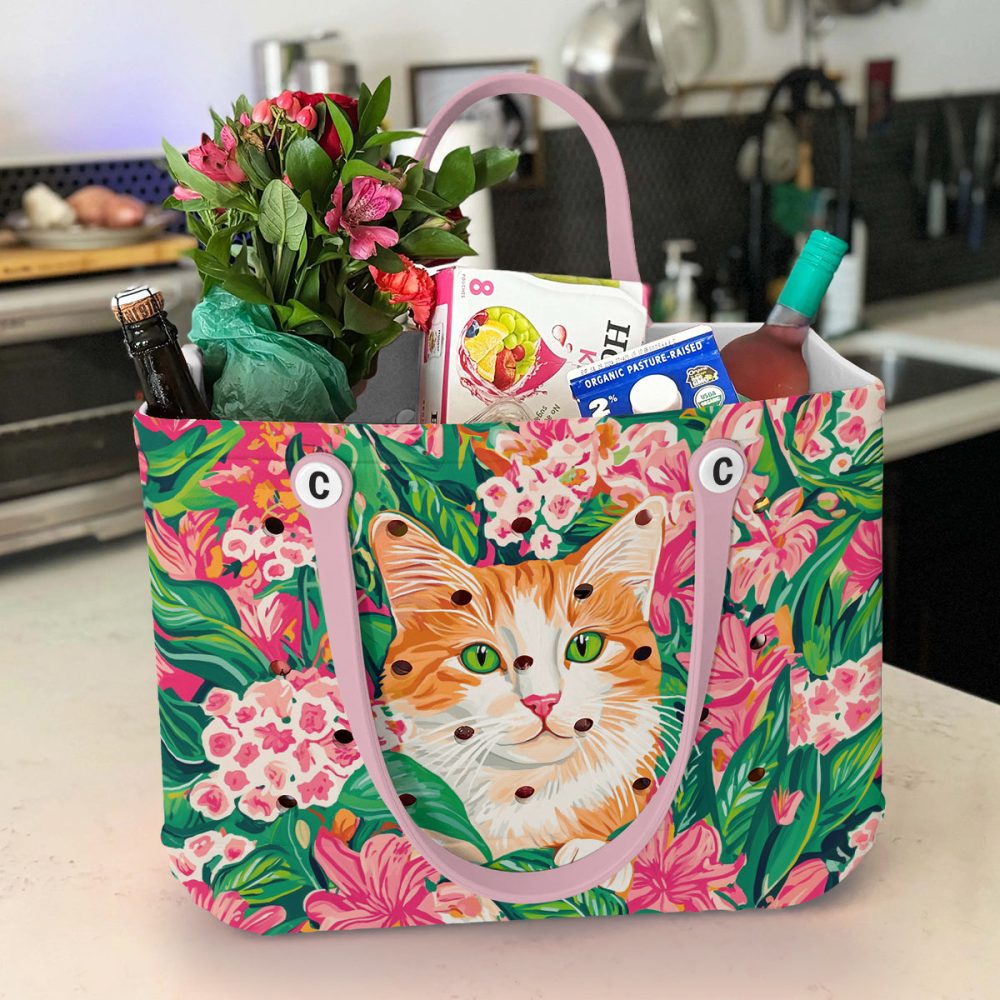 Bucket Tote Bag, Limited Edition Bogg Bag, Beach Bag Meowtropical - Image 5