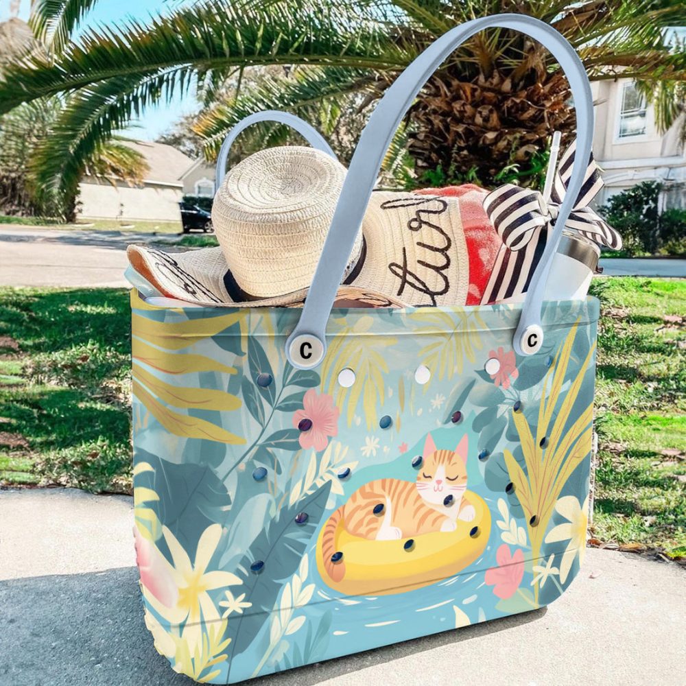 Bucket Tote Bag, Limited Edition Bogg Bag, Beach Bag Meow On The Float - Image 5