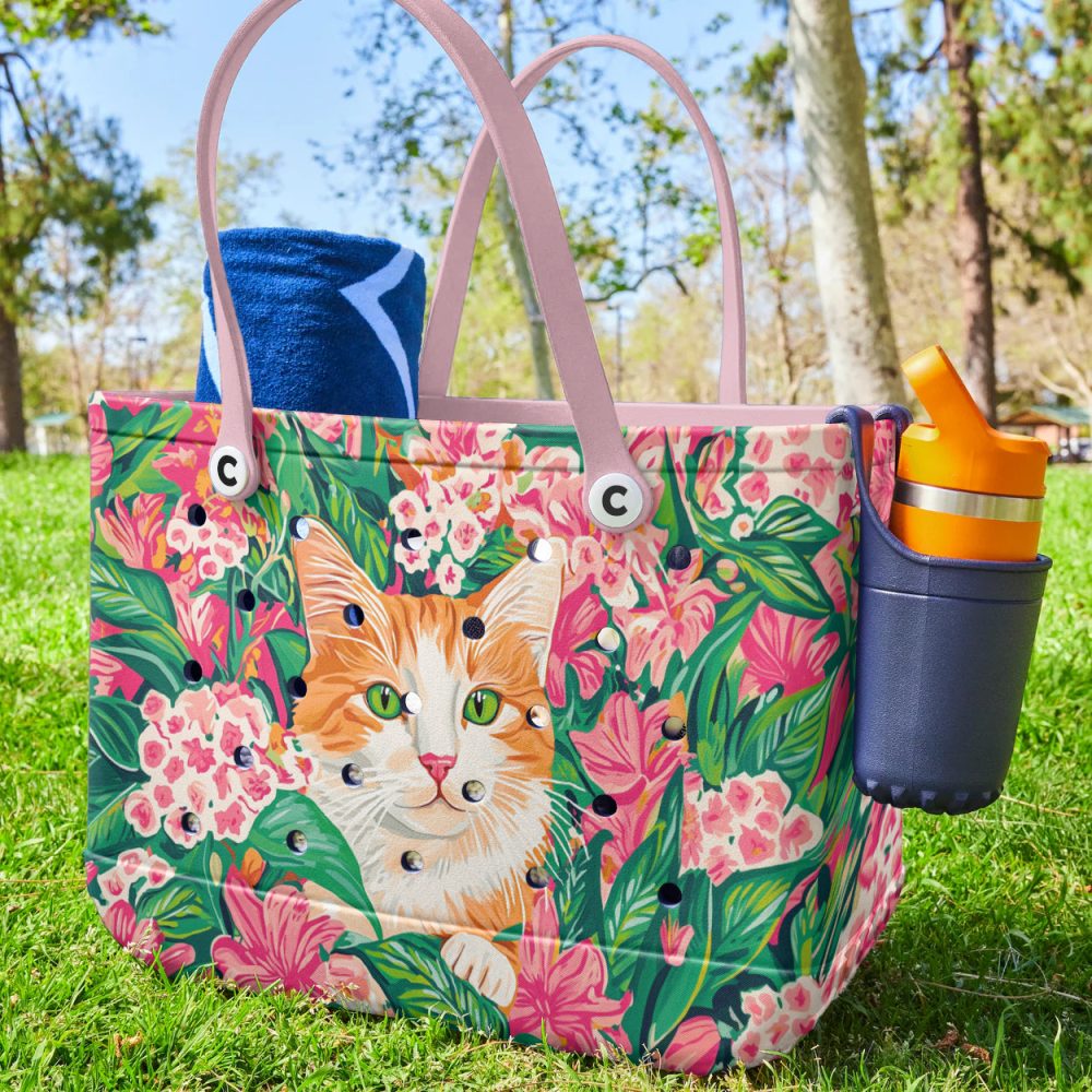 Bucket Tote Bag, Limited Edition Bogg Bag, Beach Bag Meowtropical - Image 3