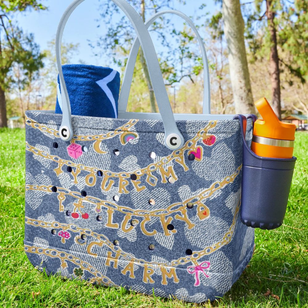 Bucket Tote Bag, Limited Edition Bogg Bag, Beach Bag Lucky Denim Charm - Image 4