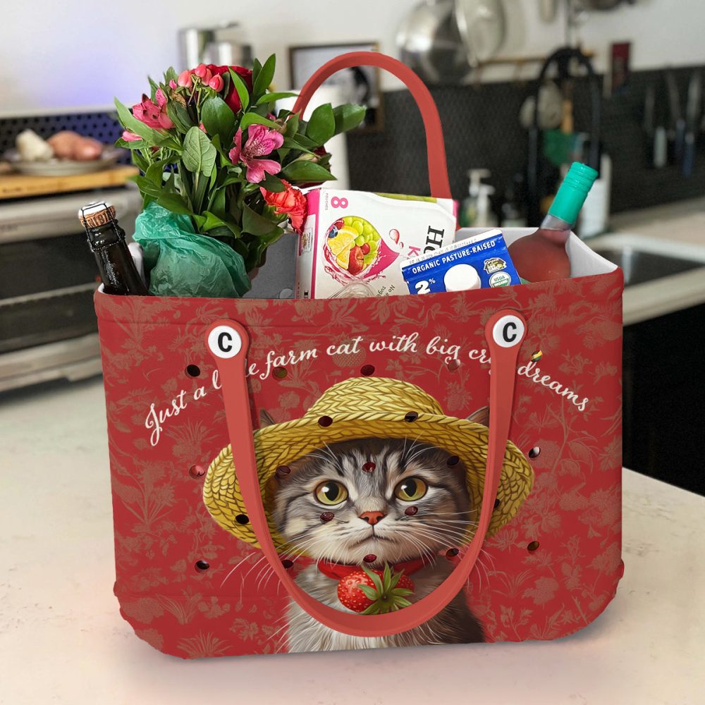 Bucket Tote Bag, Limited Edition Bogg Bag, Beach Bag Little Farm Cat - Image 4