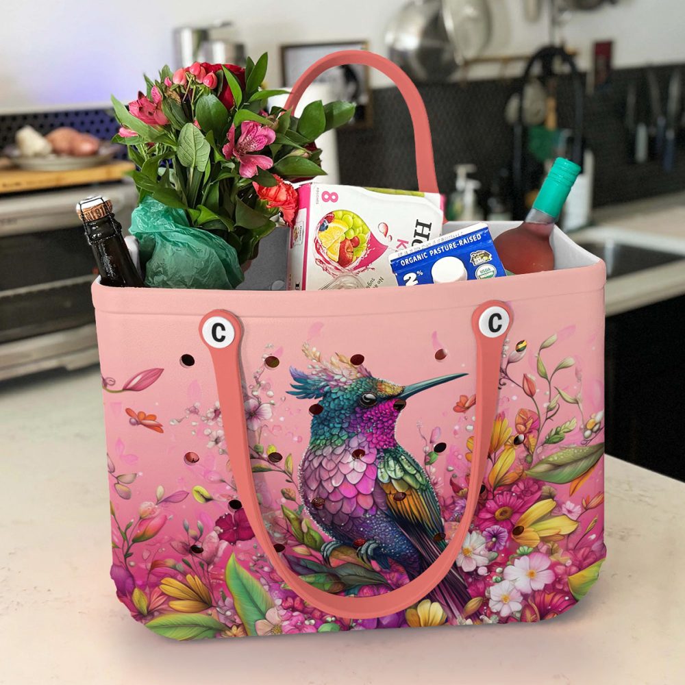 Bucket Tote Bag, Limited Edition Bogg Bag, Beach Bag Hummingbird Haven - Image 2