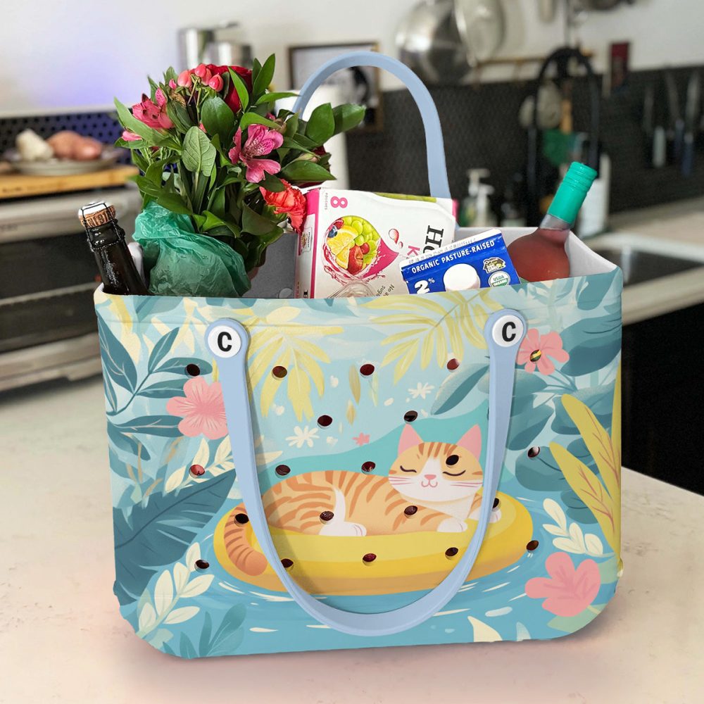Bucket Tote Bag, Limited Edition Bogg Bag, Beach Bag Meow On The Float - Image 3