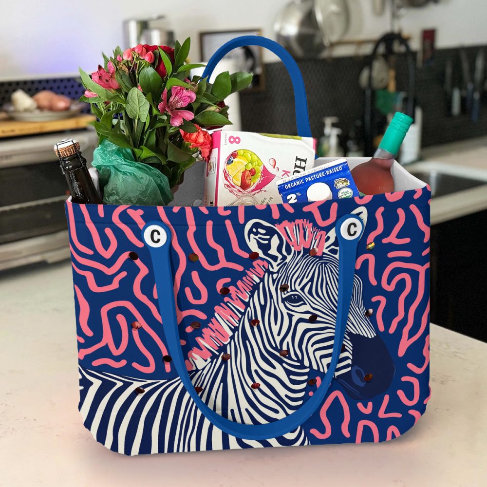 Bucket Tote Bag, Limited Edition Bogg Bag, Beach Bag Zigzag Pop - Image 4