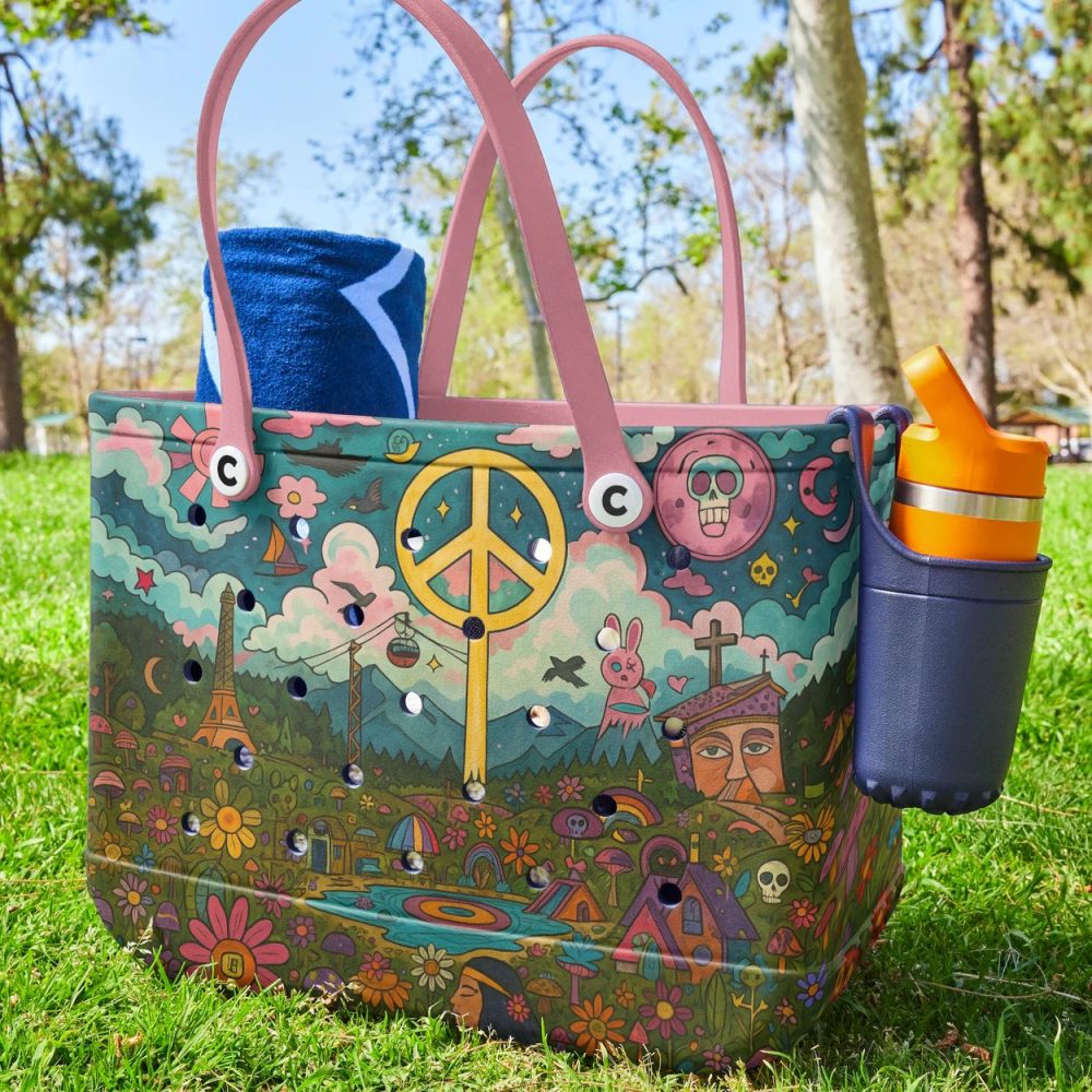 Vibrant Peace Sign Tote Bag – Unique Artistic Design, Eco-Friendly, Spacious & Stylish Handbag - Image 5