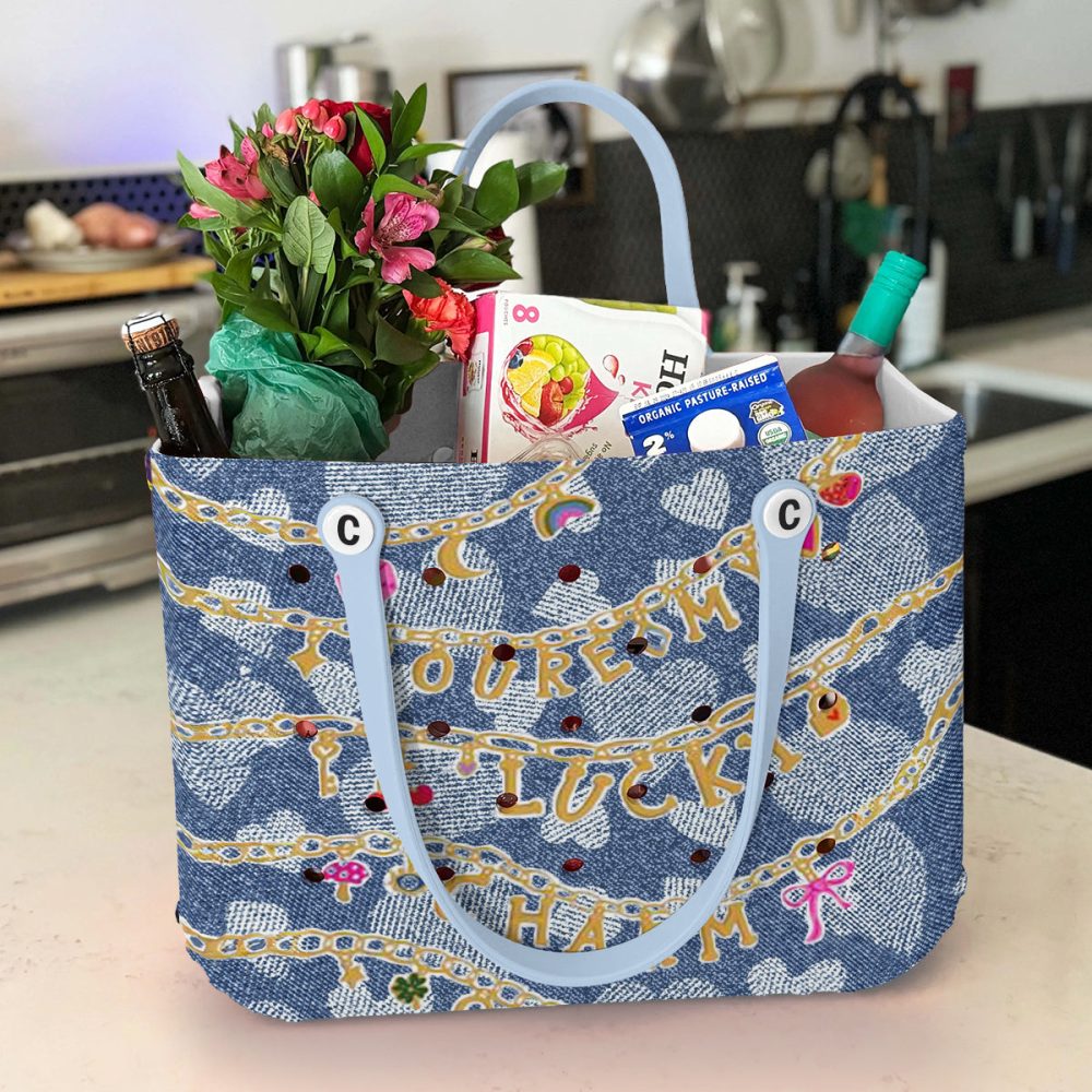 Bucket Tote Bag, Limited Edition Bogg Bag, Beach Bag Lucky Denim Charm - Image 5