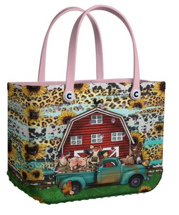 Vintage Farmhouse Tote Bag With Sunflower & Animal Print – Perfect For Country Style Lovers