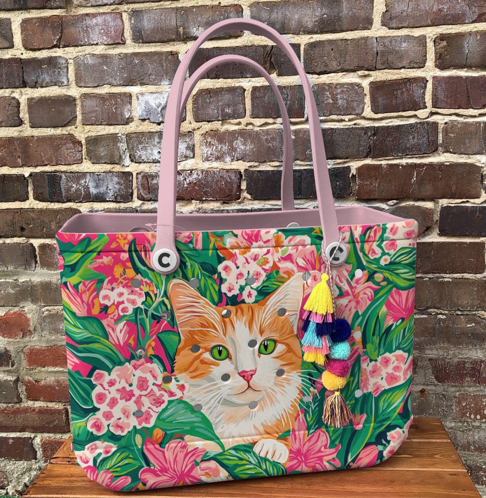 Bucket Tote Bag, Limited Edition Bogg Bag, Beach Bag Meowtropical - Image 6