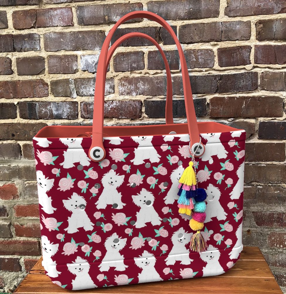 Chic Dog & Floral Tote Bag - Stylish Red Handle, Perfect For Pet Lovers & Fashionistas - Image 3