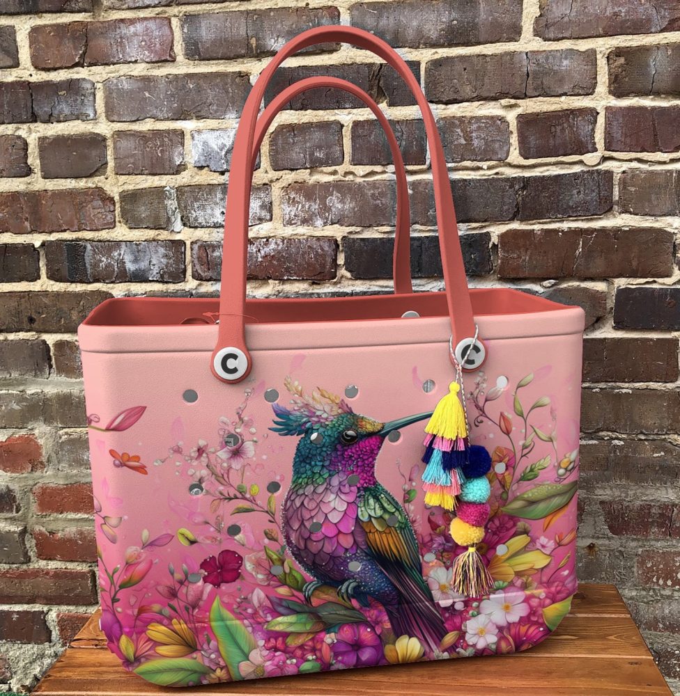 Bucket Tote Bag, Limited Edition Bogg Bag, Beach Bag Hummingbird Haven - Image 3