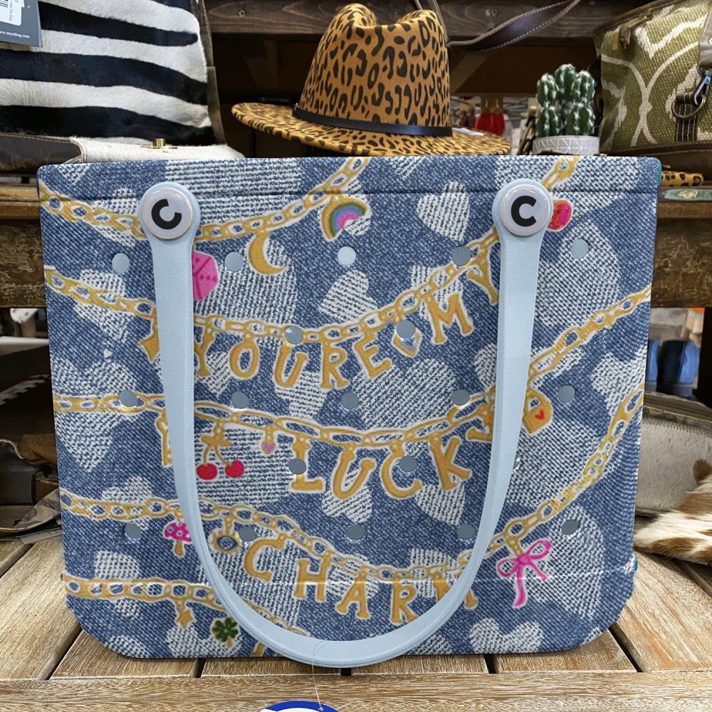 Bucket Tote Bag, Limited Edition Bogg Bag, Beach Bag Lucky Denim Charm - Image 7