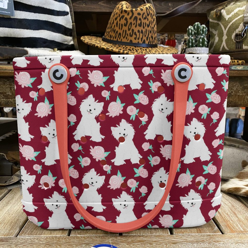 Chic Dog & Floral Tote Bag - Stylish Red Handle, Perfect For Pet Lovers & Fashionistas - Image 6