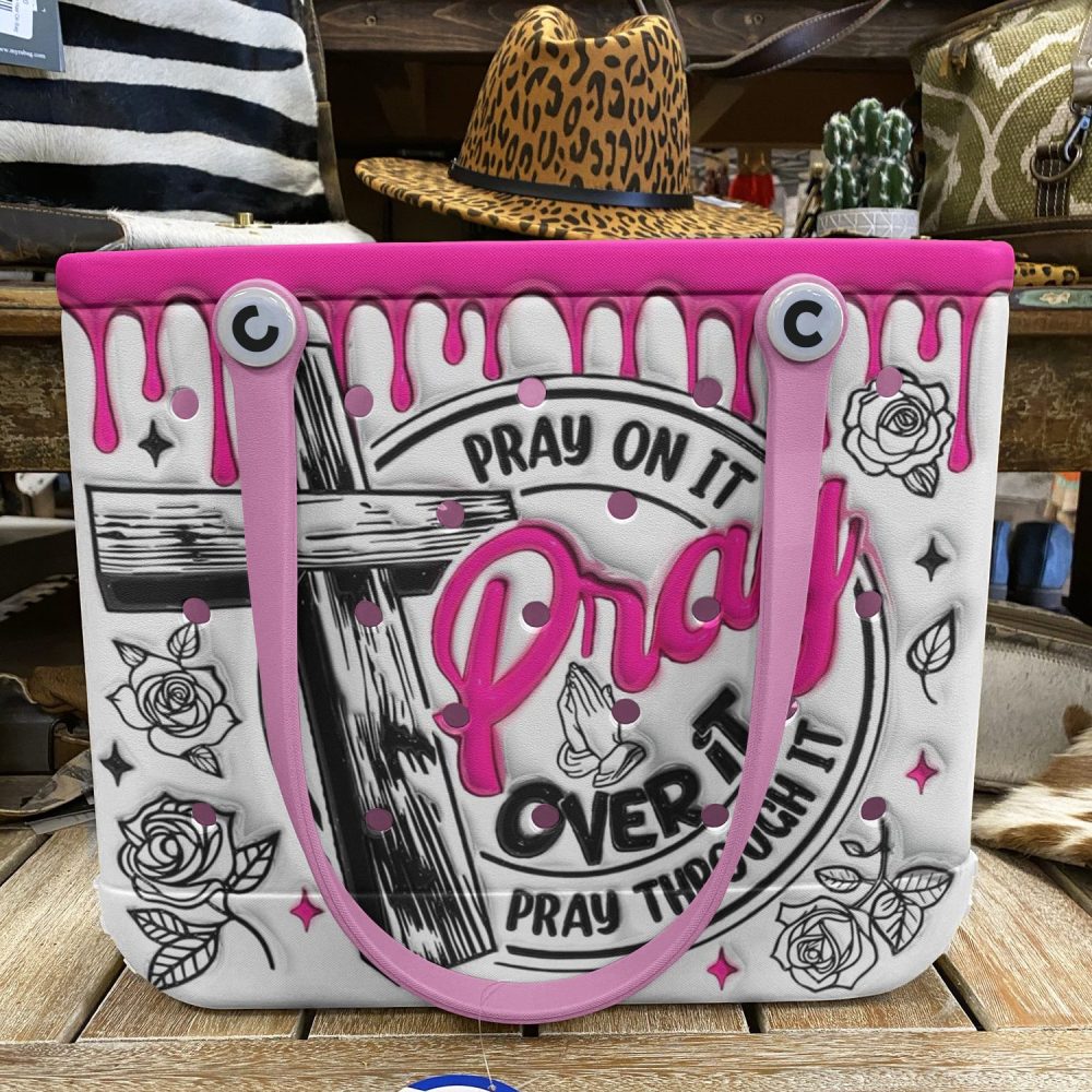 Stylish Pink & White Tote Bag With Inspirational 'Pray On It' Design – Perfect For Everyday Use! - Image 6