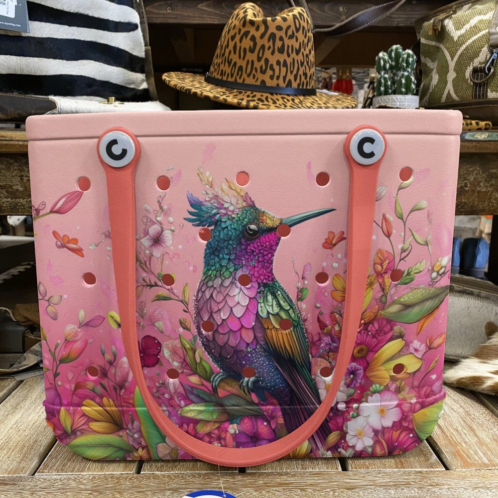 Bucket Tote Bag, Limited Edition Bogg Bag, Beach Bag Hummingbird Haven - Image 5