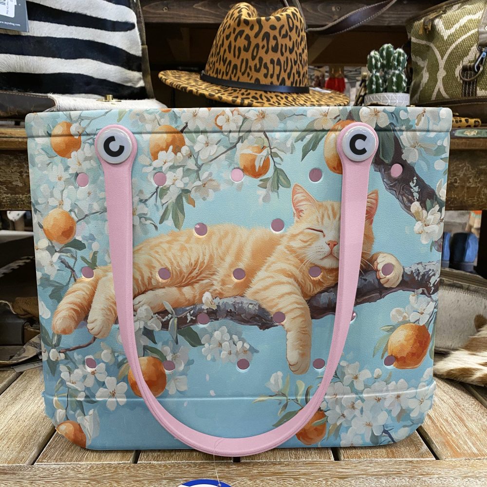 Bucket Tote Bag, Limited Edition Bogg Bag, Beach Bag Lazy Orange Cat - Image 5