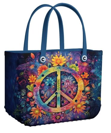 Vibrant Floral Peace Sign Tote Bag – Eco-Friendly, Stylish & Spacious