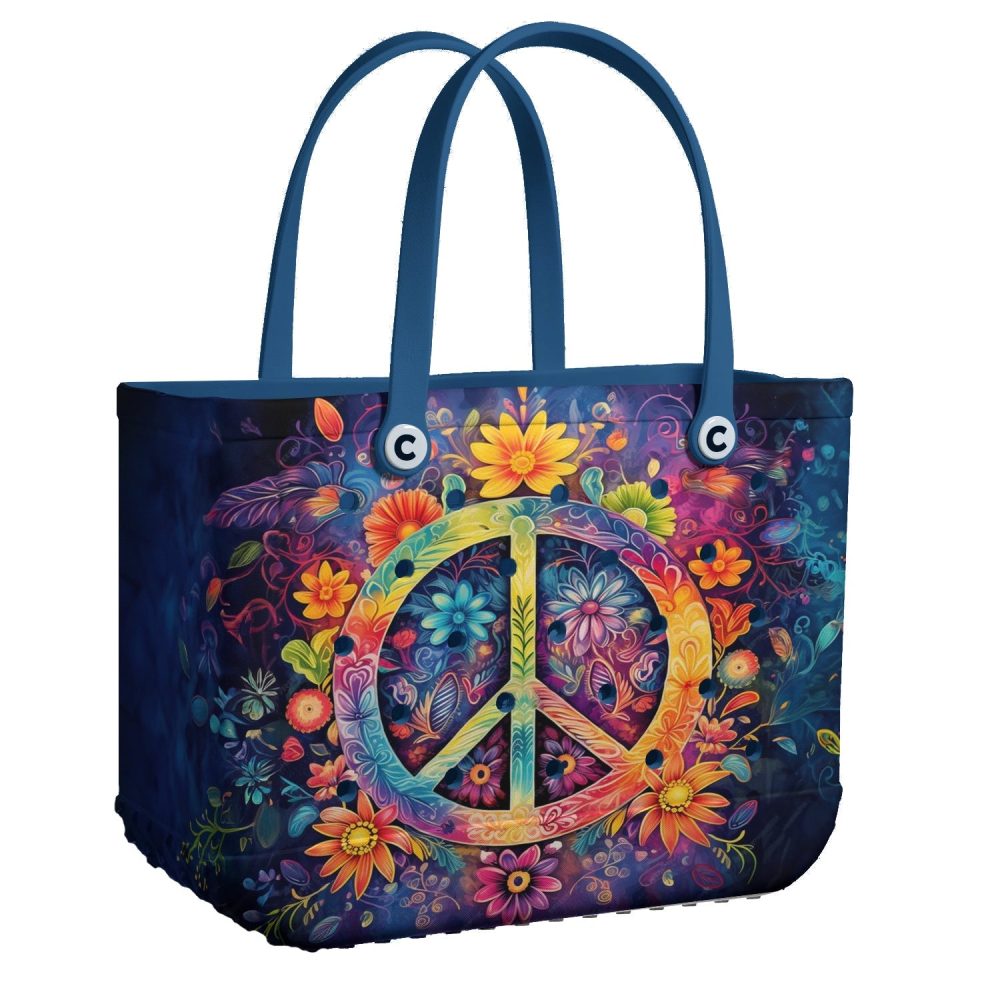 Vibrant Floral Peace Sign Tote Bag – Eco-Friendly, Stylish & Spacious