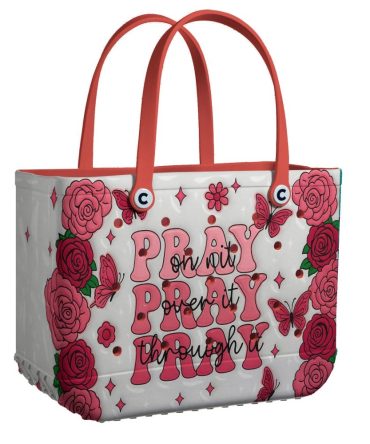 Chic Floral Tote Bag With Inspiring 'Pray' Design – Perfect For Everyday Use!