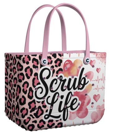 Chic 'Scrub Life' Tote Bag - Leopard Print, Heartbeat Design, Perfect For Nurses & Medical Pros