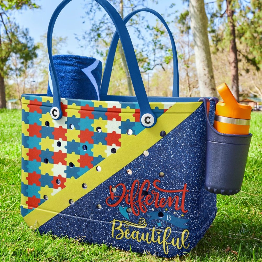 Vibrant Puzzle Piece Tote Bag - 'Different Is Beautiful' Design, Durable & Stylish Carry-All - Image 2