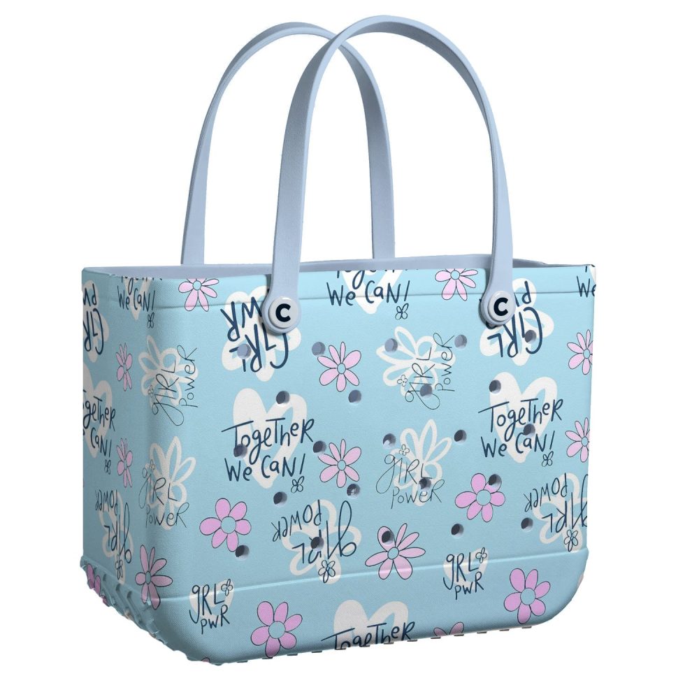 Bucket Tote Bag, Limited Edition Bogg Bag, Beach Bag Grl Pwr In Blue