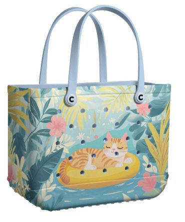 Bucket Tote Bag, Limited Edition Bogg Bag, Beach Bag Meow On The Float