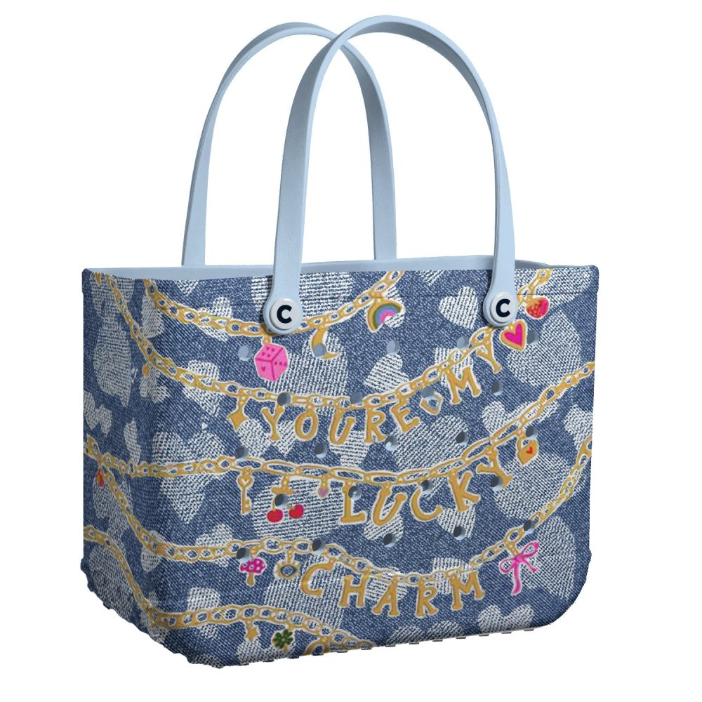 Bucket Tote Bag, Limited Edition Bogg Bag, Beach Bag Lucky Denim Charm