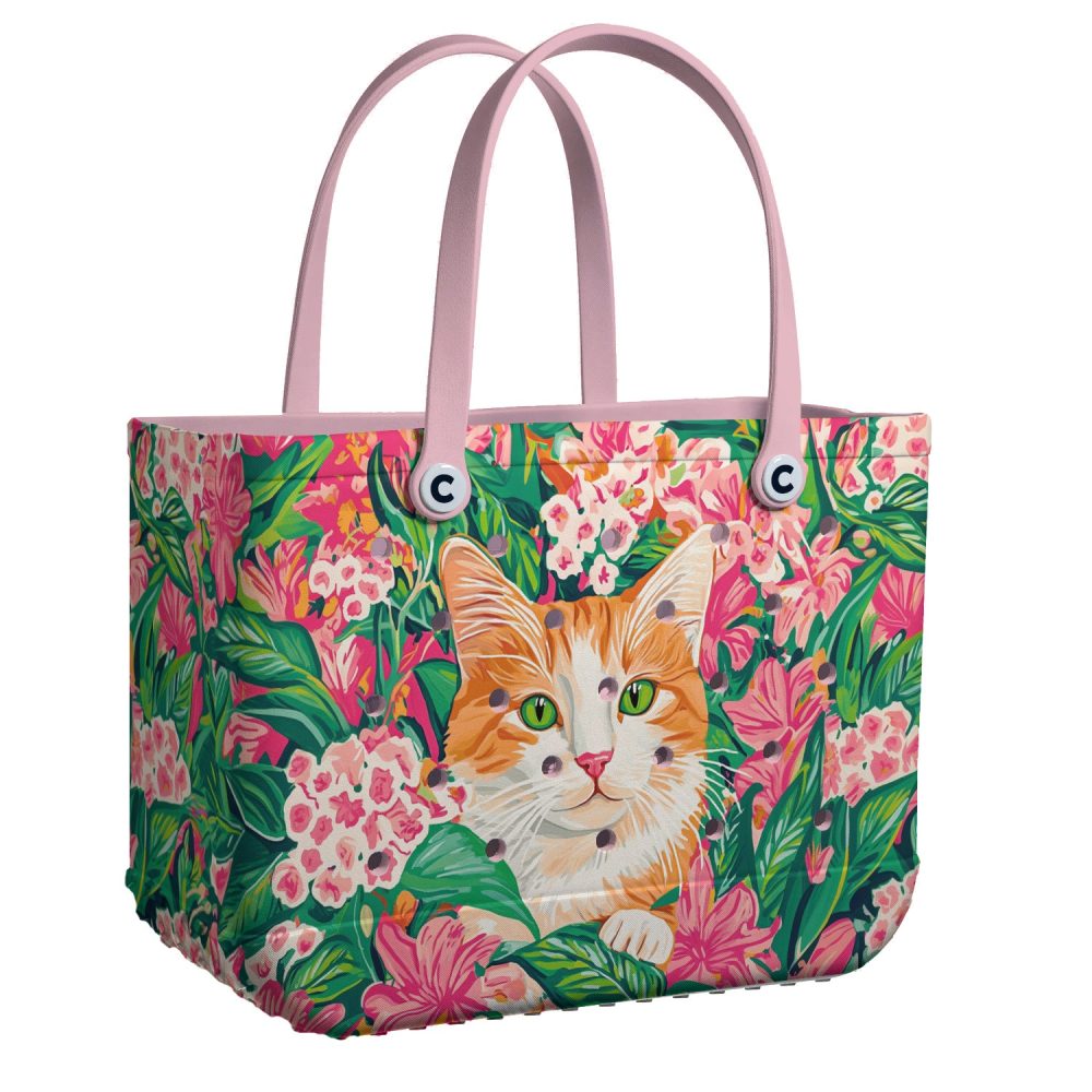 Bucket Tote Bag, Limited Edition Bogg Bag, Beach Bag Meowtropical