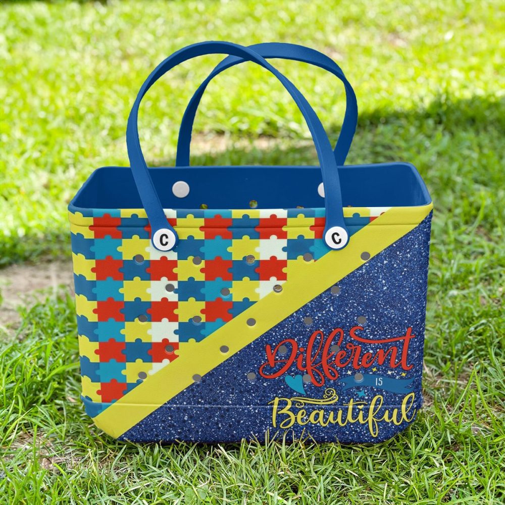 Vibrant Puzzle Piece Tote Bag - 'Different Is Beautiful' Design, Durable & Stylish Carry-All - Image 3