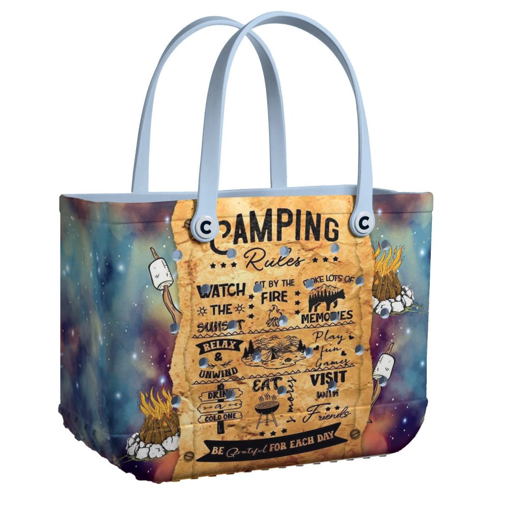 Bucket Tote Bag, Limited Edition Bogg Bag, Beach Bag Camping Rules