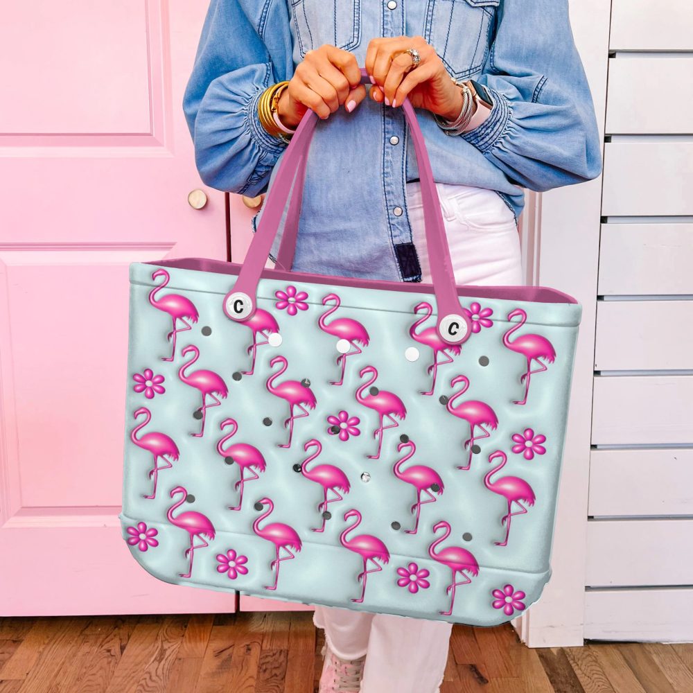 Bucket Tote Bag, Limited Edition Bogg Bag, Beach Bag Flamingle Fun - Image 4